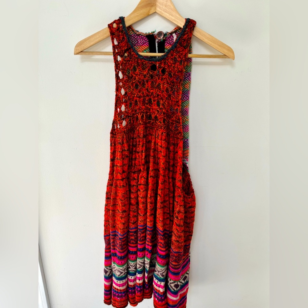 Free People knit tank/tunic. Size L. Orange with vibrant multicolor.